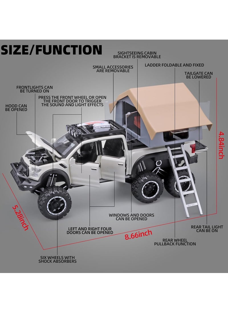 Pull Back Action Door Openable 1:24 Scale Off Road Alloy Diecast Model Car RV Camper Vehicle with Sightseeing Cabin, Sound and Light