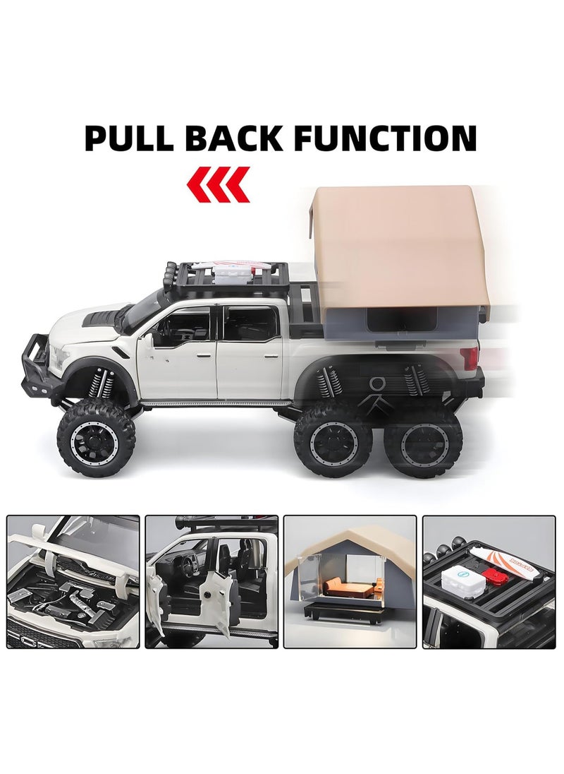 Pull Back Action Door Openable 1:24 Scale Off Road Alloy Diecast Model Car RV Camper Vehicle with Sightseeing Cabin, Sound and Light