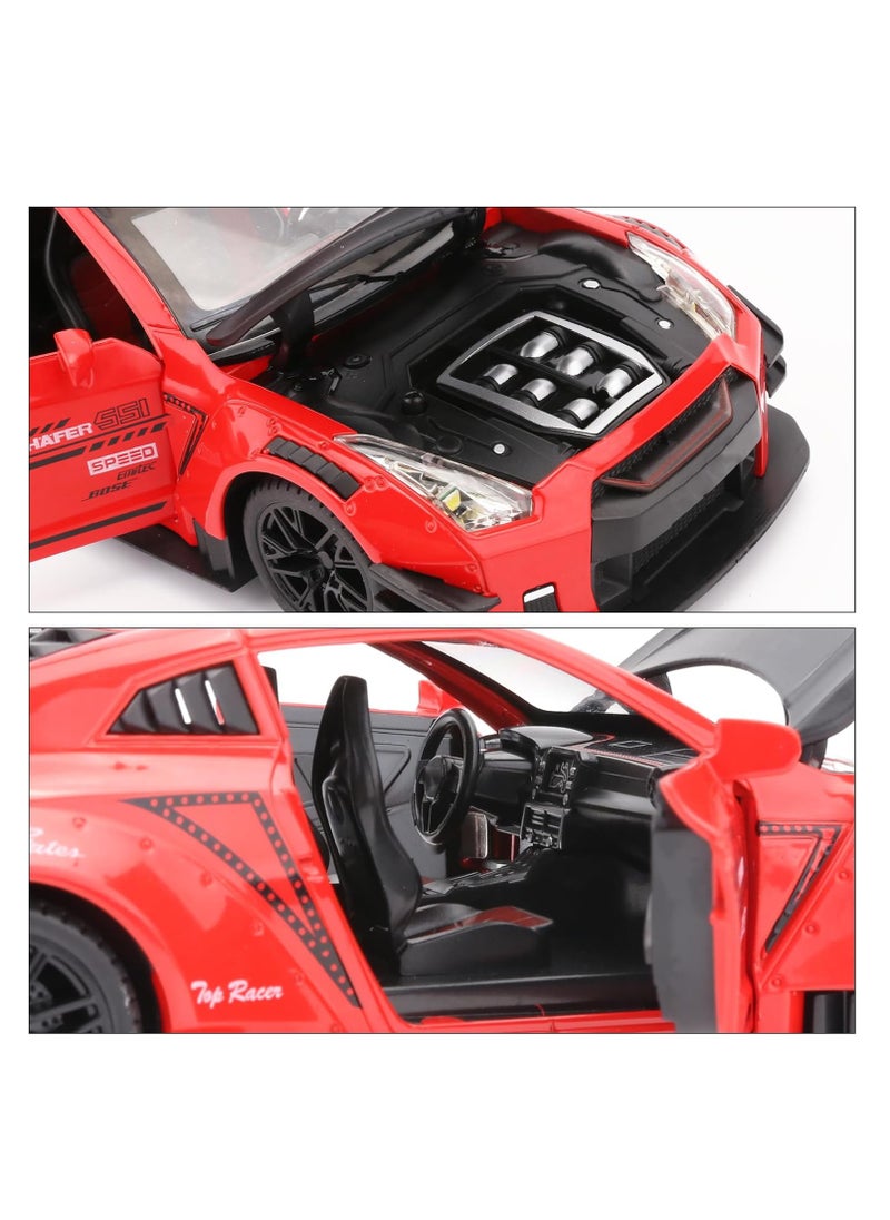 1:24 Scale Door Openable Simulation GTR R35 Sports Diecast Zinc Alloy Pull Back Collectible Toy Car with Sound and Light