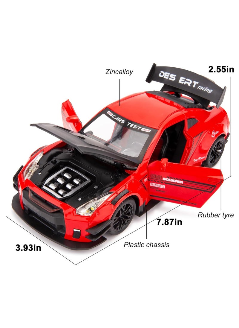 1:24 Scale Door Openable Simulation GTR R35 Sports Diecast Zinc Alloy Pull Back Collectible Toy Car with Sound and Light