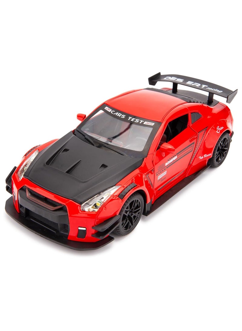 1:24 Scale Door Openable Simulation GTR R35 Sports Diecast Zinc Alloy Pull Back Collectible Toy Car with Sound and Light