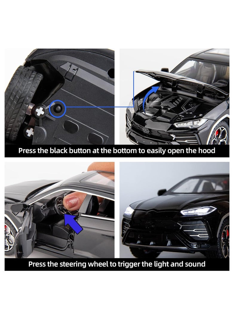 Pull Back Action Door Openable 1:24 Scale  Alloy Sports Car Model Diecast Metal Vehicles with Simulation Sound and Light