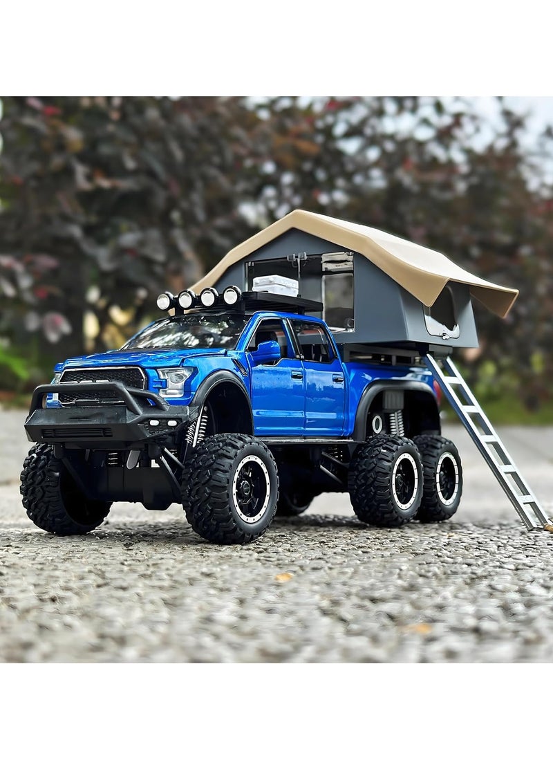 Pull Back Action Door Openable 1:24 Scale Off Road Alloy Diecast Model Car RV Camper Vehicle with Sightseeing Cabin, Sound and Light