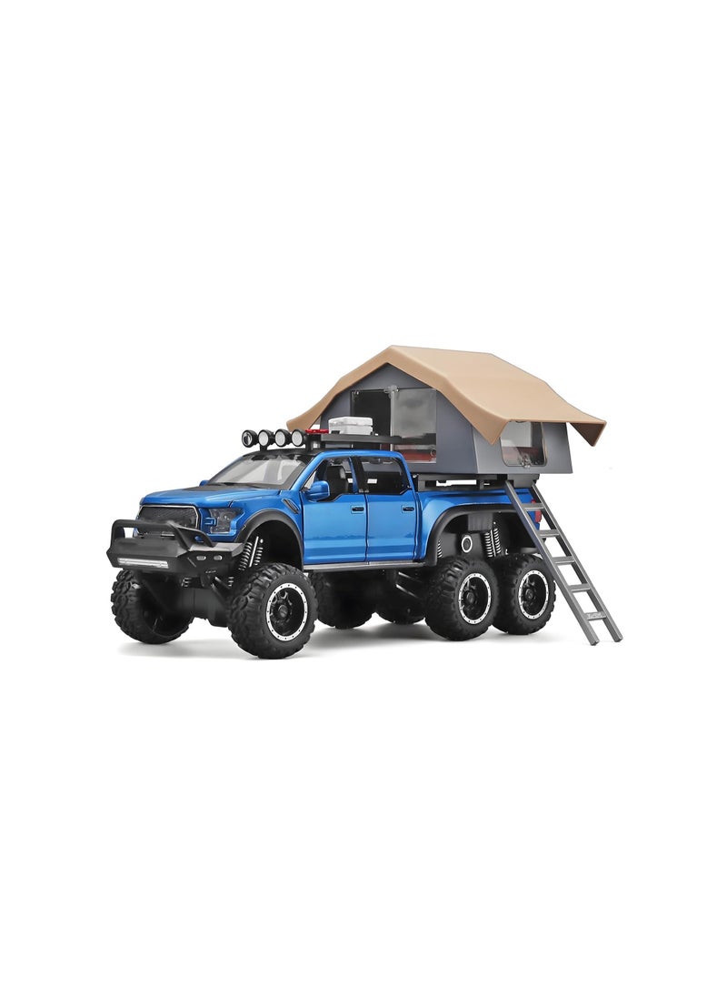 Pull Back Action Door Openable 1:24 Scale Off Road Alloy Diecast Model Car RV Camper Vehicle with Sightseeing Cabin, Sound and Light