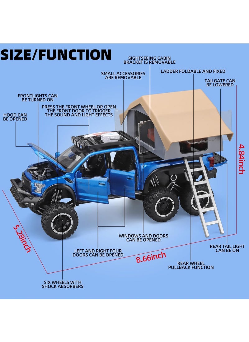 Pull Back Action Door Openable 1:24 Scale Off Road Alloy Diecast Model Car RV Camper Vehicle with Sightseeing Cabin, Sound and Light