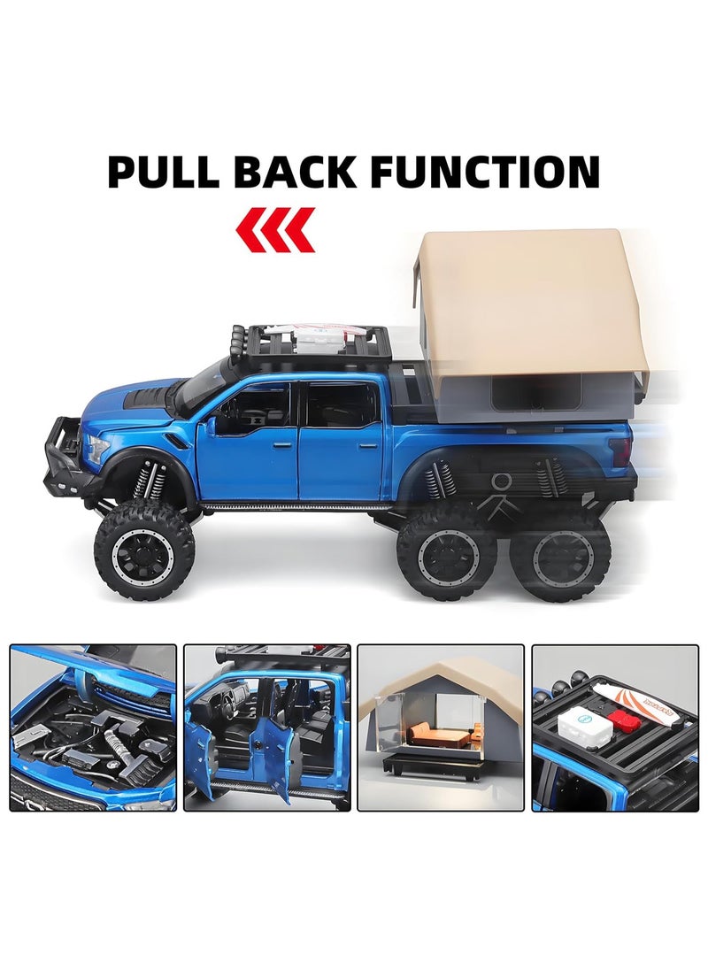 Pull Back Action Door Openable 1:24 Scale Off Road Alloy Diecast Model Car RV Camper Vehicle with Sightseeing Cabin, Sound and Light