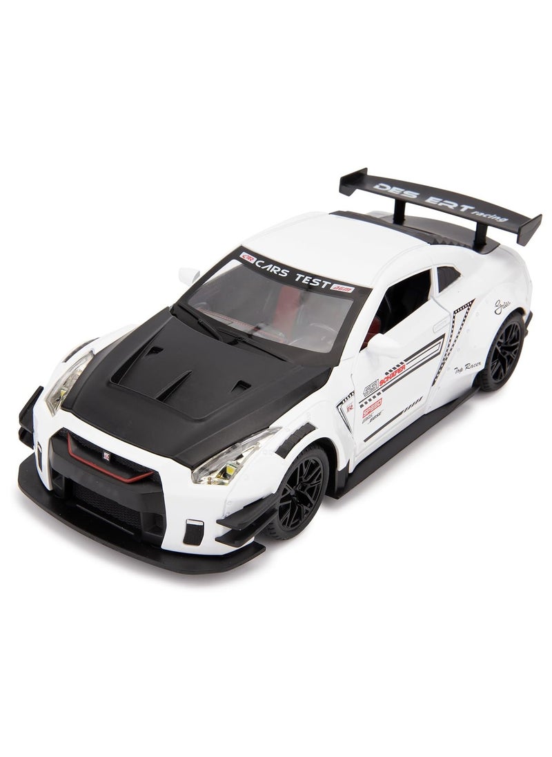 1:24 Scale Door Openable Simulation GTR R35 Sports Diecast Zinc Alloy Pull Back Collectible Toy Car with Sound and Light