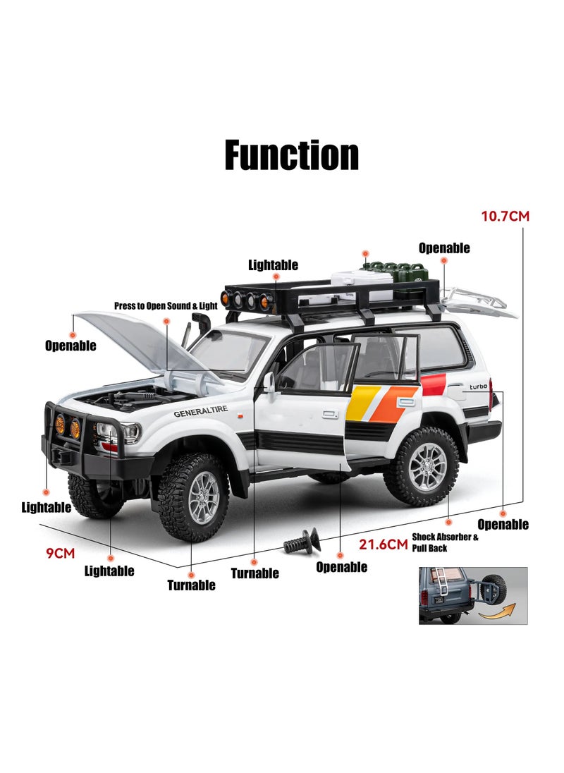 1: 24 Scale Land Cruiser LC80 Model Car Toy, Alloy Diecast 6 Doors Openable Vehicle with Light Sound, Pullback Off-road Vintage Car