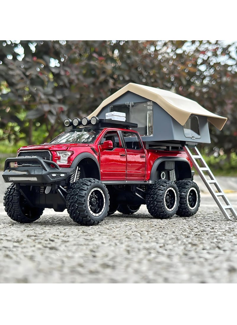 Pull Back Action Door Openable 1:24 Scale Off Road Alloy Diecast Model Car RV Camper Vehicle with Sightseeing Cabin, Sound and Light