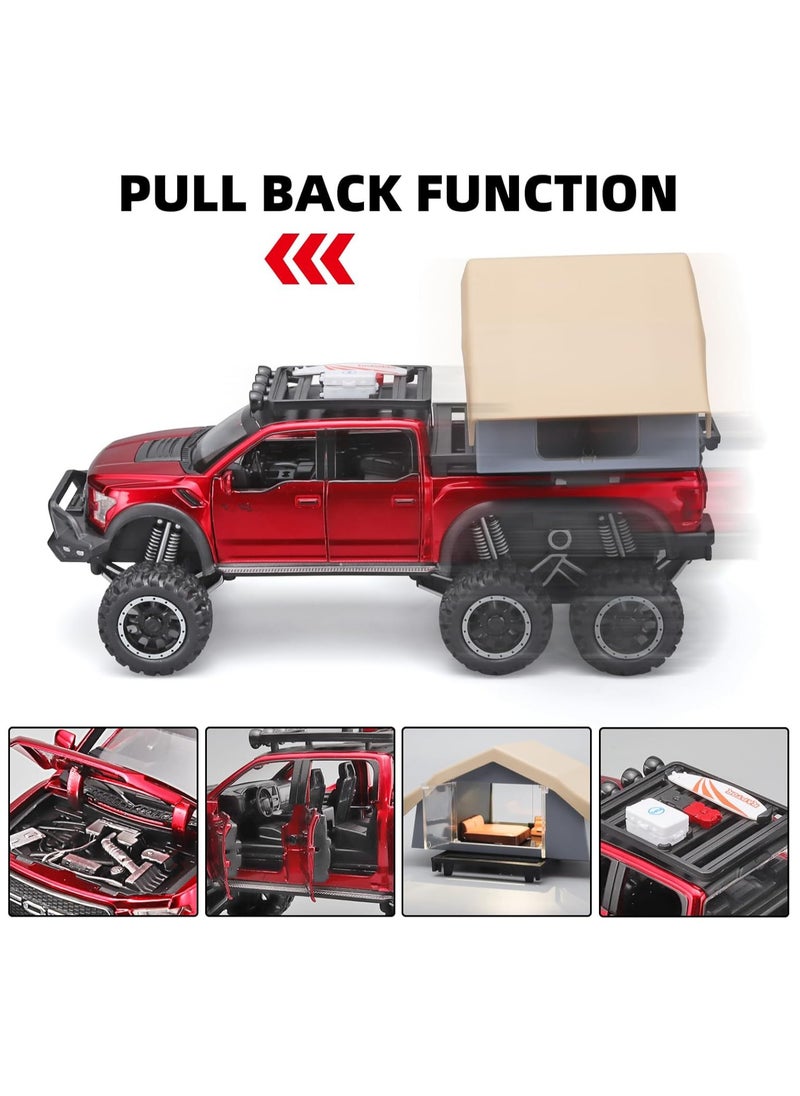 Pull Back Action Door Openable 1:24 Scale Off Road Alloy Diecast Model Car RV Camper Vehicle with Sightseeing Cabin, Sound and Light