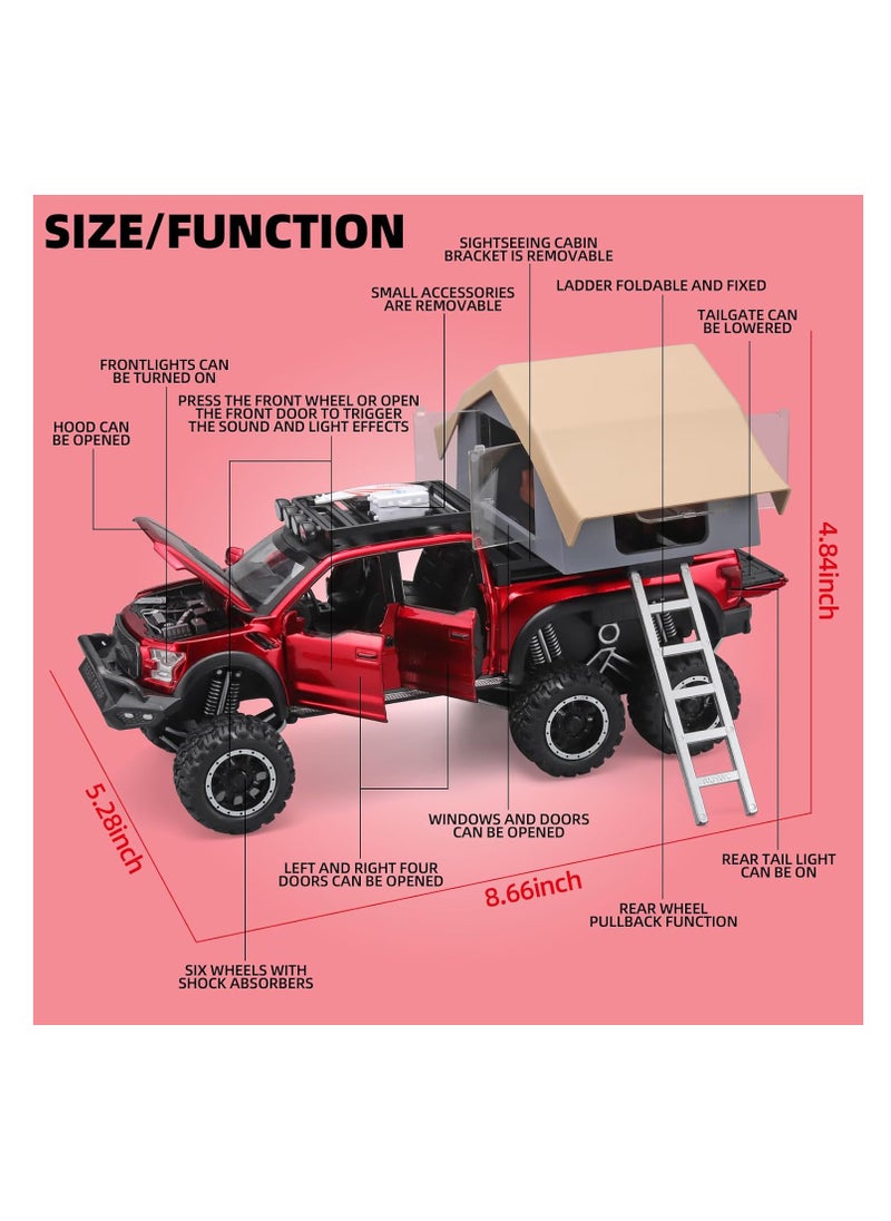 Pull Back Action Door Openable 1:24 Scale Off Road Alloy Diecast Model Car RV Camper Vehicle with Sightseeing Cabin, Sound and Light