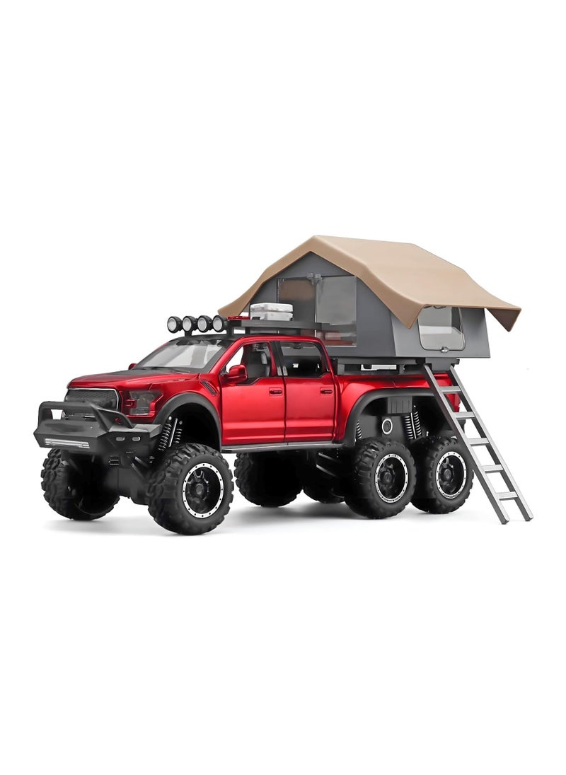 Pull Back Action Door Openable 1:24 Scale Off Road Alloy Diecast Model Car RV Camper Vehicle with Sightseeing Cabin, Sound and Light