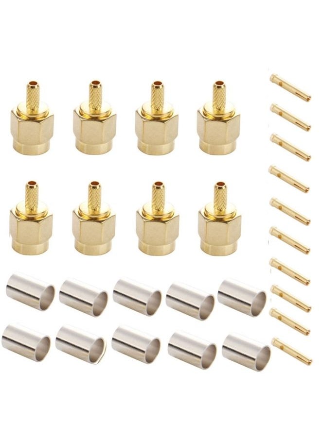 10 PCS Gold Plated Crimp RP-SMA Male Plug Pin RF Connector Adapter