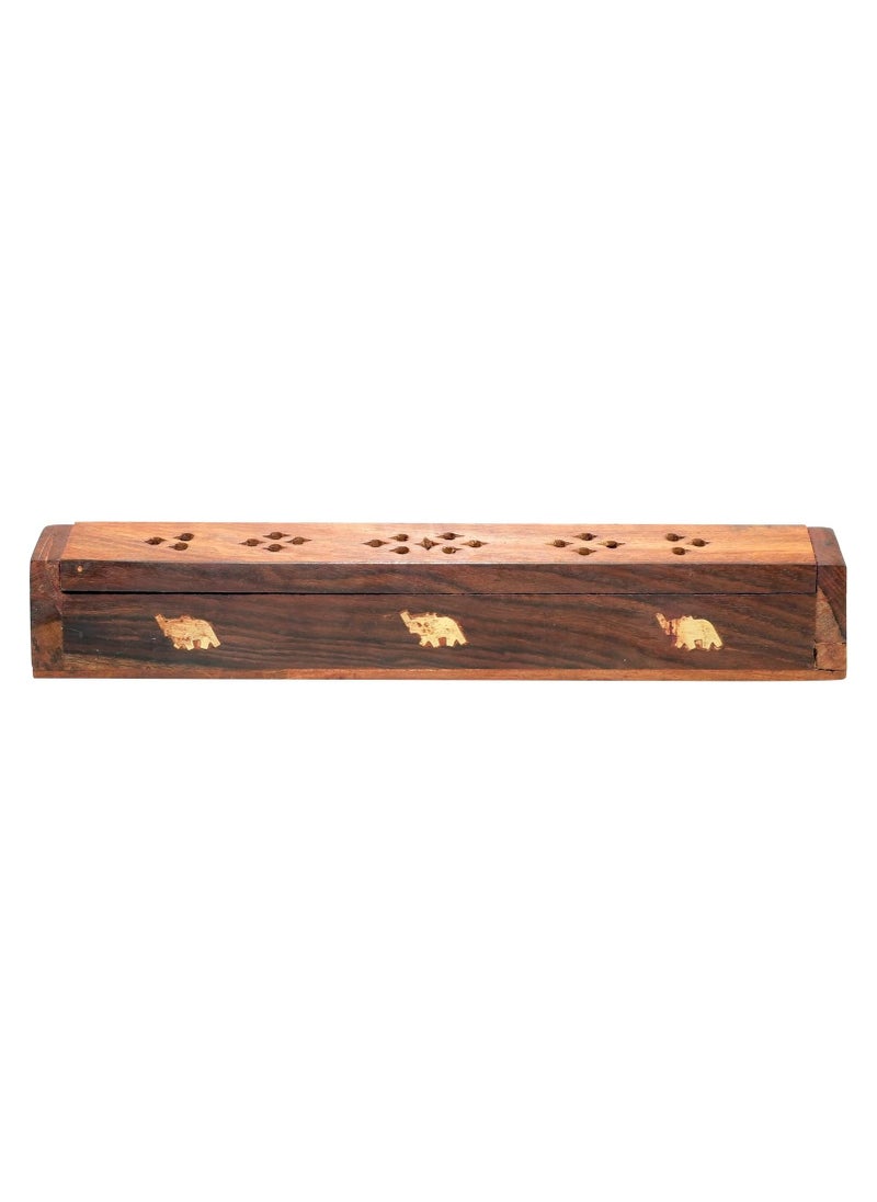 Wood and Brass Agarbatti Holder Dhoop Agarbatti Stick Wooden Box Holder Stand with Ash Catcher