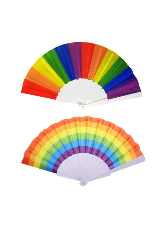 Rainbow Fan 2pcs Rainbow Hand Fan Folding Plastic Rainbow Fans for DIY Painting 23cm Vertical and Arc Stripes Hand Fan Foldable