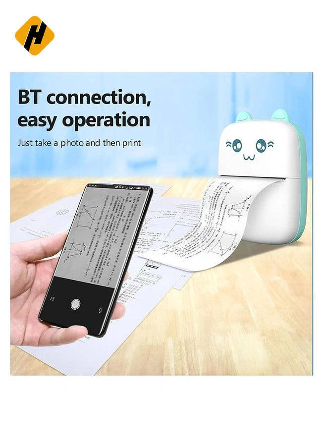 Portable Mini Pocket Printer BT Thermal Printer with Thermal Printing Paper USB Cable for Note Photo Web Document Printing