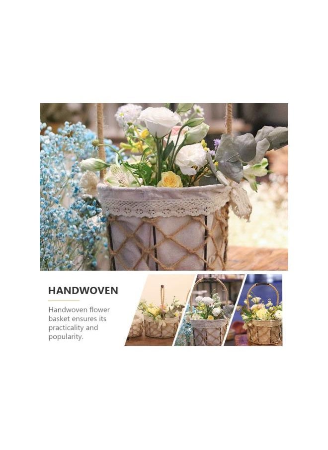 Easter Gift Basket Handle Hand Woven Flower Basket for Spring Easter Party Egg Candy Container Garden Flower Basket Decoration