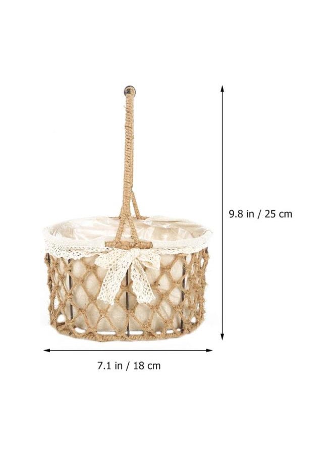 Easter Gift Basket Handle Hand Woven Flower Basket for Spring Easter Party Egg Candy Container Garden Flower Basket Decoration