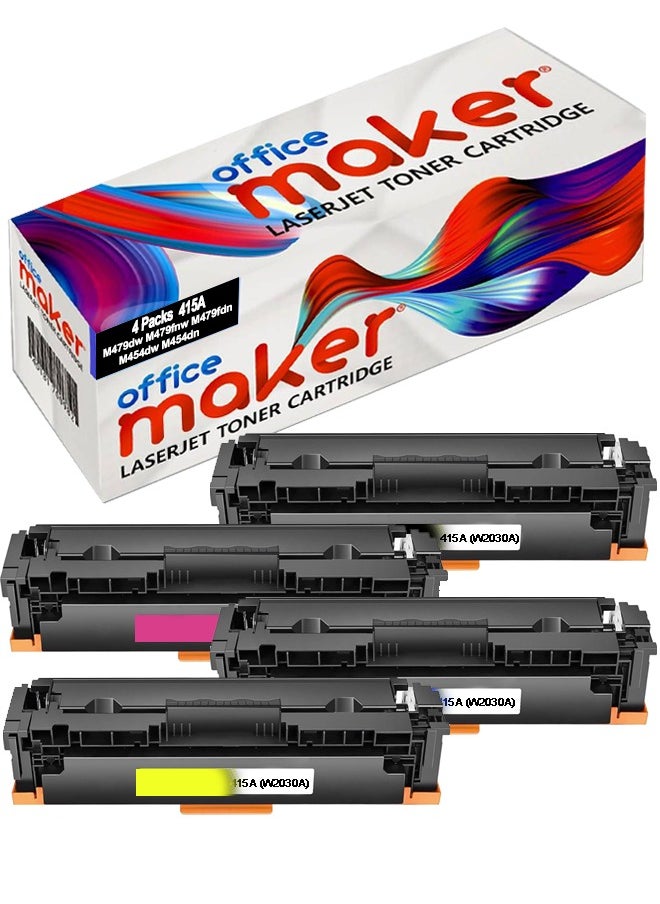 Office Maker Ink Compatible Toner Cartridge to Replace HP 415A 415A (Black Cyan Magenta Yellow) Compatible with Laserjet Pro MFP M479fdw M479fdn M479fdw M454dw M454dn Combo Pack