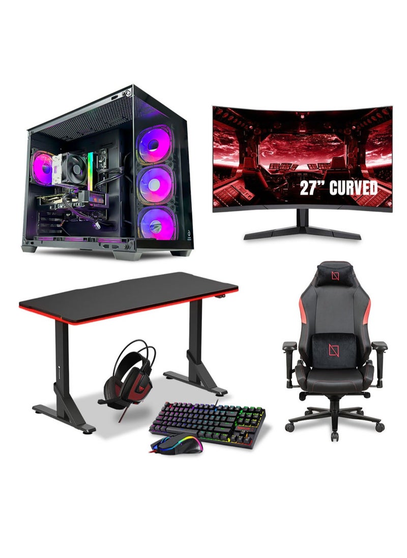 Stack3d Gaming PC Bundle - Intel Core i5-12400F Processor | NVIDIA RTX 4060 8GB GPU | 16GB DDR4 RAM | 1TB NVMe SSD | ARGB AIO Air Cooler | Gaming Desk + Chair + 27