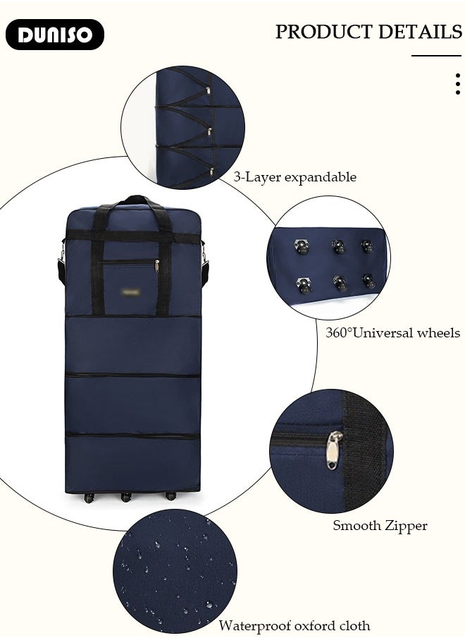 Foldable Rolling Duffle Bag, Expandable Carry On Bag, Waterproof & Lightweight Duffel Bag with 6 Durable Wheels, Travel Oxford Wheelbag, Travel Trolley Luggage Bag for Travel, Camping, Sports, Business