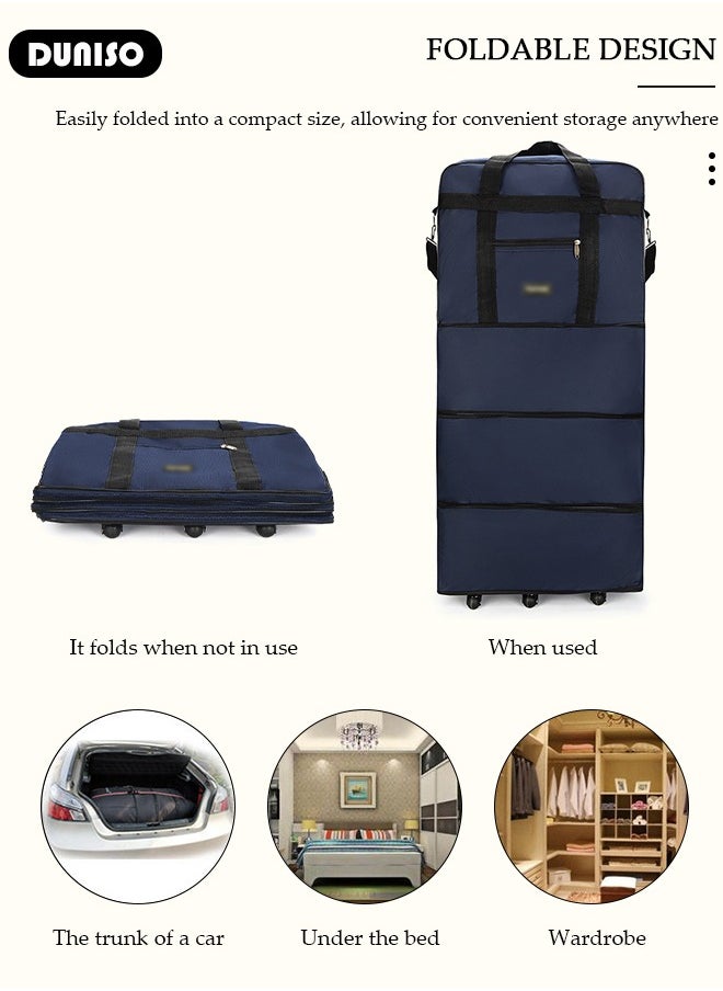 Foldable Rolling Duffle Bag, Expandable Carry On Bag, Waterproof & Lightweight Duffel Bag with 6 Durable Wheels, Travel Oxford Wheelbag, Travel Trolley Luggage Bag for Travel, Camping, Sports, Business