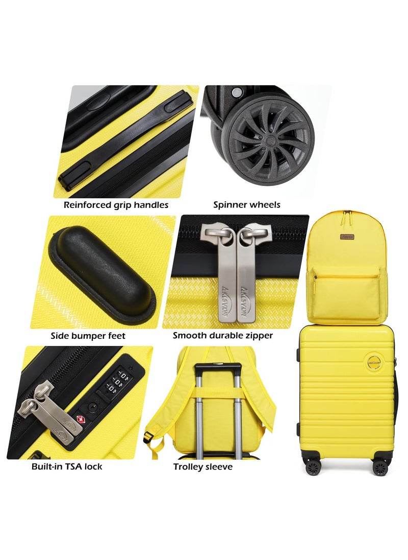 Aklsvion 20 Inch Suitcase Hard Case Luggage Trolley Lightweight Suitcase With 4 Spinner Wheels ABS And PC Luggage Travel Hard Case Luggage Yellow