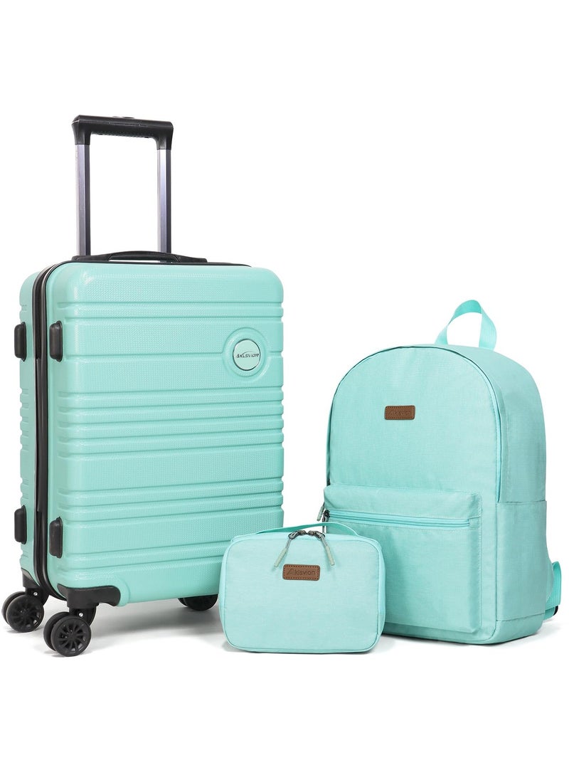 Aklsvion Checked Luggage Medium Suitcase ABS+PC Hard Shell Lightweight Durable 4 Wheels Luggage Trolley Bag With TSA Lock Mint Green