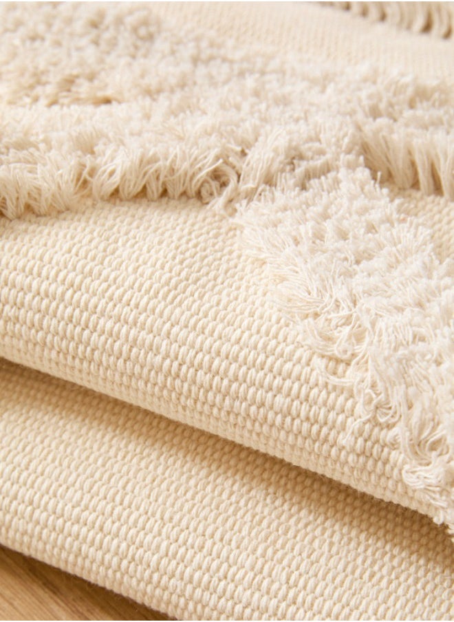 Decorative Floor Mat Cotton Linen Tassel Area Rugs For Living Room Bedroom Mrkhojahas White 60* 90cm