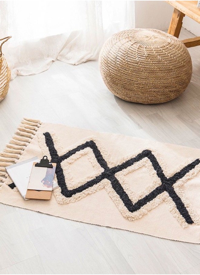 Decorative Floor Mat Cotton Linen Tassel Area Rugs For Living Room Bedroom Mrkhojahas Black 60* 90cm