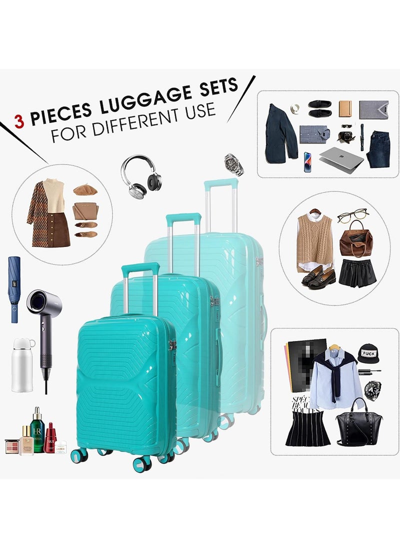 3-Piece Travel Luggage Set Unbreakable Light Weight with 360 Degree Rotation Wheels and Anti Theft Zipper Lock,Size 20/24/28 Inch