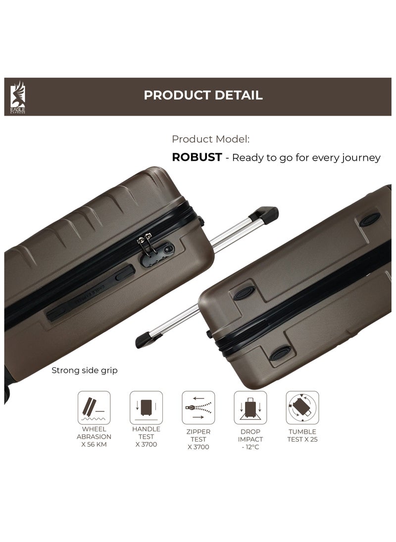 ROBUST ABS HARD TROLLEY 20,24,28 inch 3 Piece Set BROWN 3 Piece