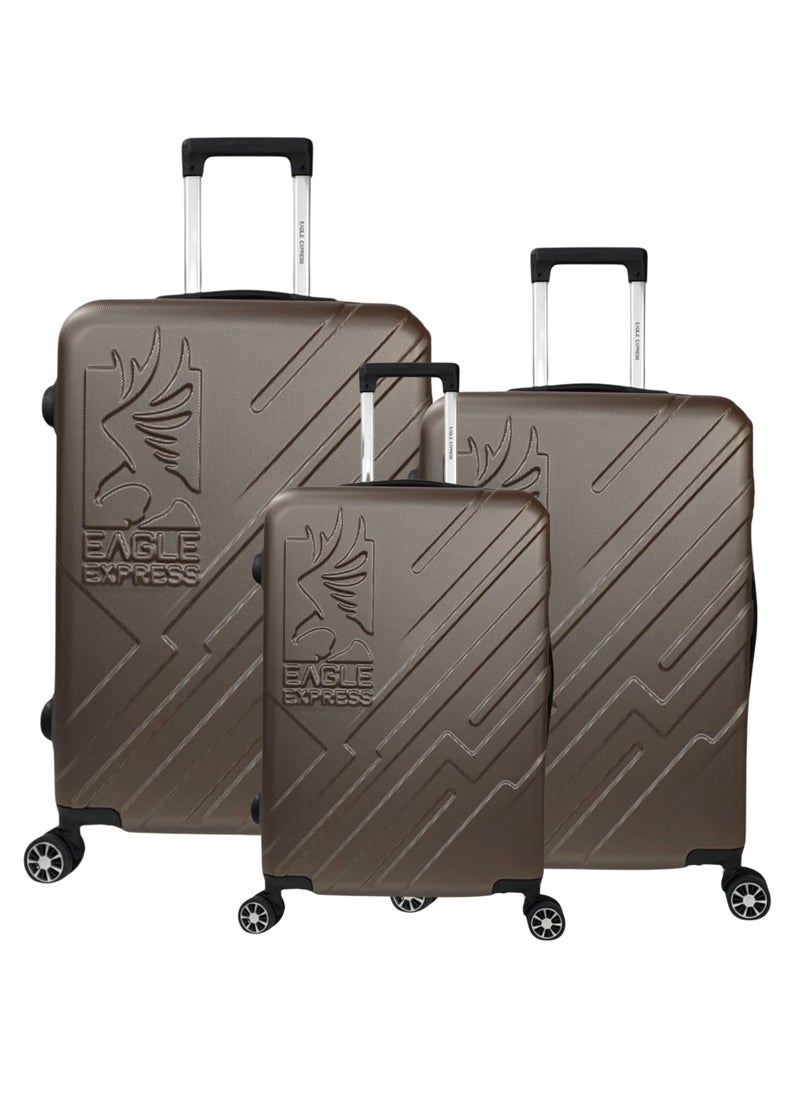 ROBUST ABS HARD TROLLEY 20,24,28 inch 3 Piece Set BROWN 3 Piece