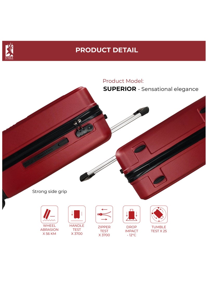 SUPERIOR ABS HARD TROLLEY 20,24,28 inch 3 Piece Set BURGUNDY