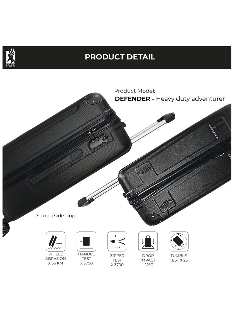 DEFENDER ABS HARD TROLLEY 20,24,28 inch 3 Piece Set BLACK