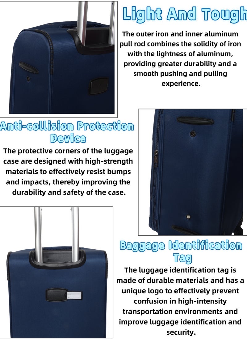 Saw&See 3 Piece Oxford Cloth Trolley Luggage Set Universal Wheels with Digital Lock 20/24/28 Inch Blue