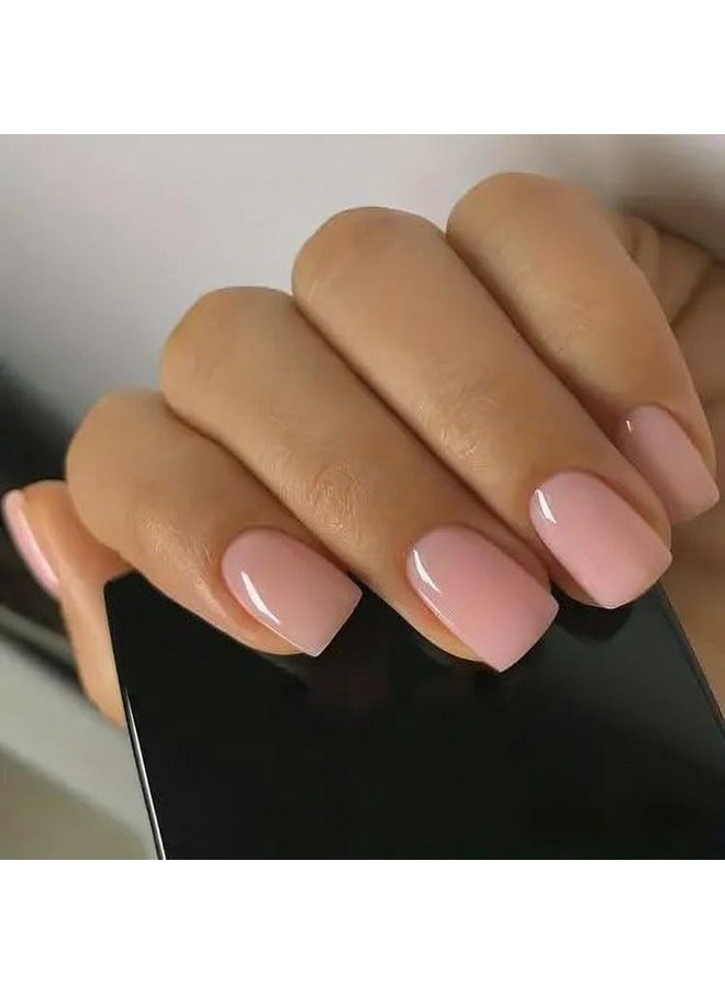 Nude Gloss Short Square Press On Nails Artificial Nails, Reusable Fake Nails, Set Of 22 False Nails Universally Sized Nail Extensions For Women Press- On Nails, Longlasting Fake Nails With Glue High Gloss Finish (Nude)