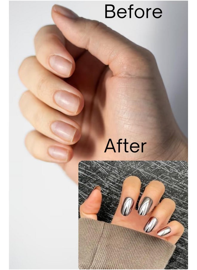 Silver Chrome Press On Nails Artificial Nails, Reusable Fake Nails, Set Of 22 False Nails Universally Sized Nail Extensions For Women Press- On Nails, Longlasting Fake Nails With Glue (Silver)