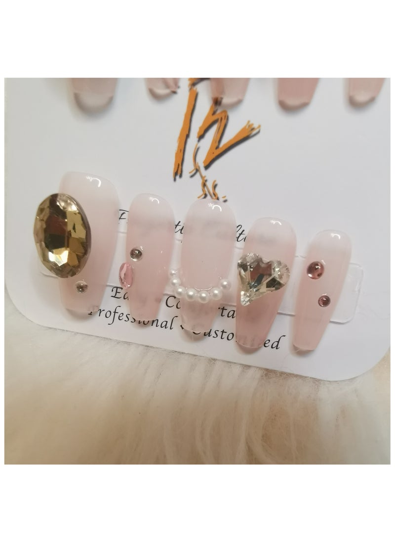 Binzo Beauty Handmade Press On Nails, 10pcs, Nails Art , Acrylic Nails, False Nails, Luxury Collection, Luxury Nails Arts, New Accessories， Wedding Nails，Party Nails.