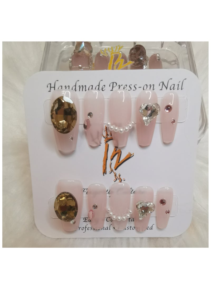 Binzo Beauty Handmade Press On Nails, 10pcs, Nails Art , Acrylic Nails, False Nails, Luxury Collection, Luxury Nails Arts, New Accessories， Wedding Nails，Party Nails.