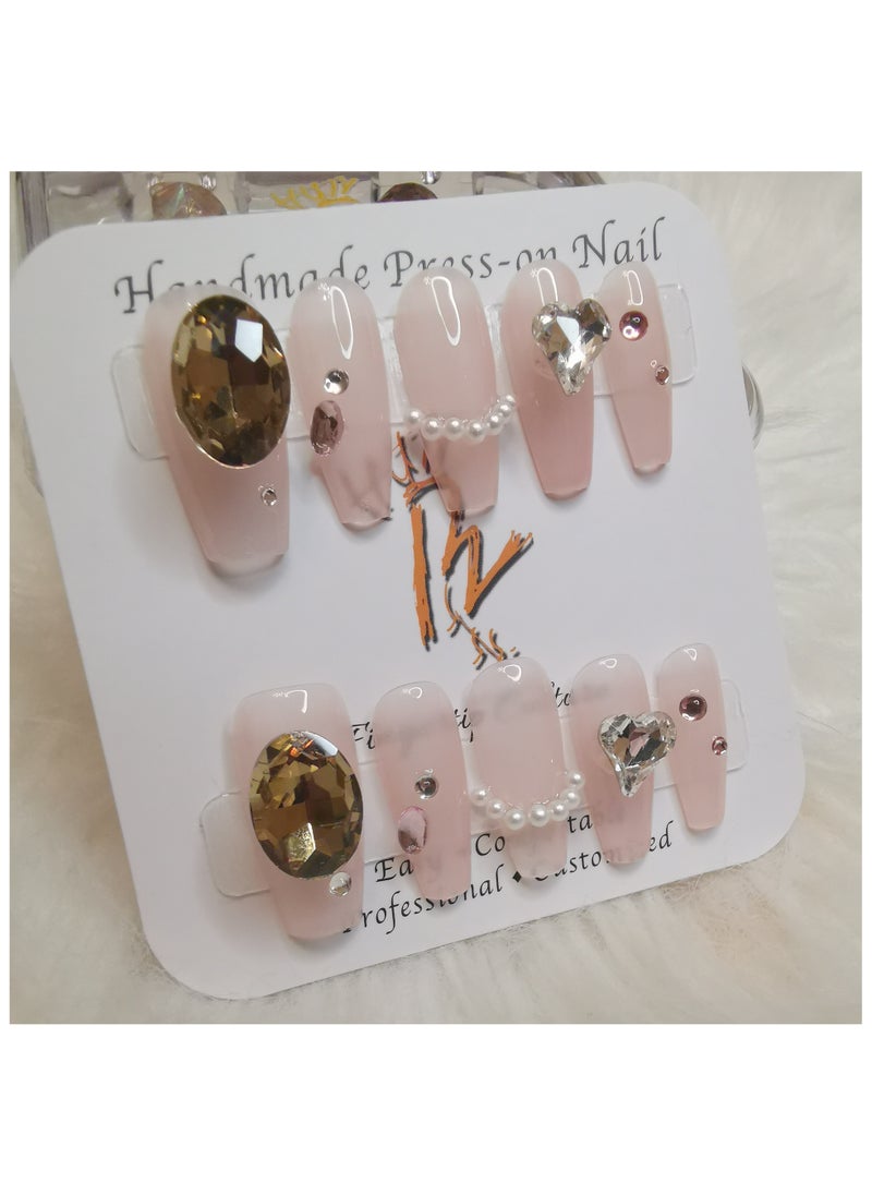 Binzo Beauty Handmade Press On Nails, 10pcs, Nails Art , Acrylic Nails, False Nails, Luxury Collection, Luxury Nails Arts, New Accessories， Wedding Nails，Party Nails.