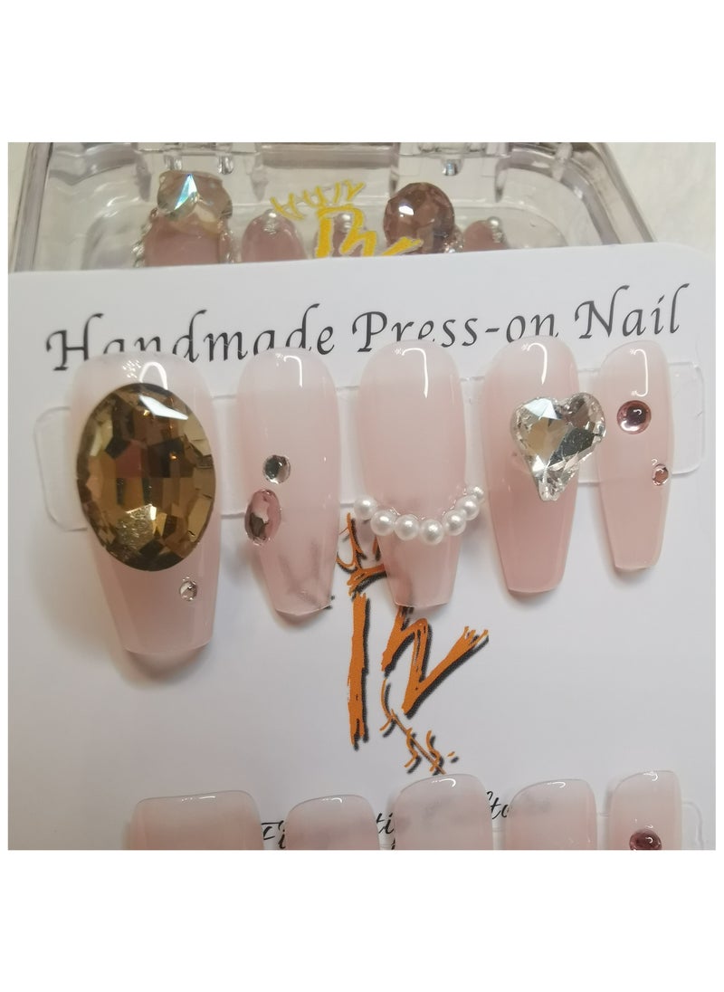 Binzo Beauty Handmade Press On Nails, 10pcs, Nails Art , Acrylic Nails, False Nails, Luxury Collection, Luxury Nails Arts, New Accessories， Wedding Nails，Party Nails.