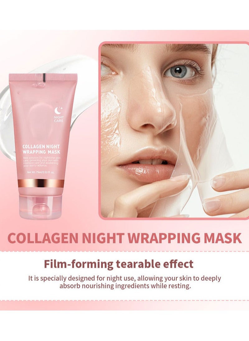 Collagen Night Wrapping Peel Off Facial Mask - Overnight Sleeping Mask For Elasticity & Hydration Care, Reduces Sagging & Dullness - Collagen Extract For Radiant Skin 75g