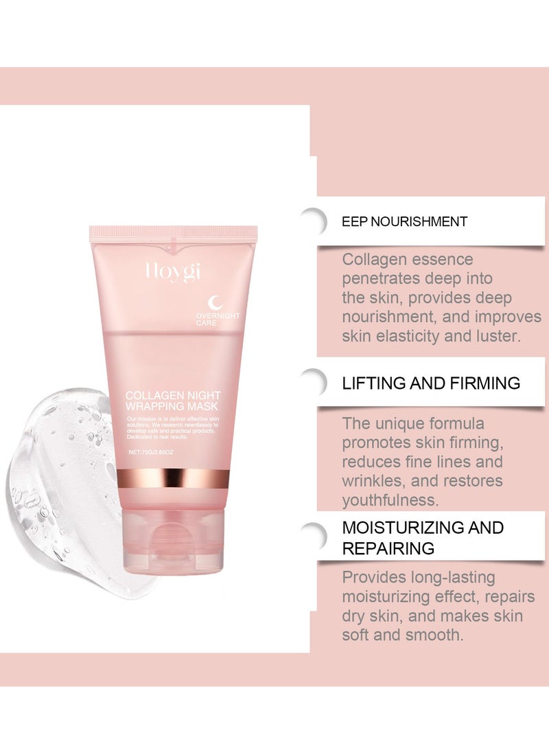 Collagen Night Wrapping Peel Off Facial Mask - Overnight Sleeping Mask For Elasticity & Hydration Care, Reduces Sagging & Dullness - Collagen Extract For Radiant Skin 75g