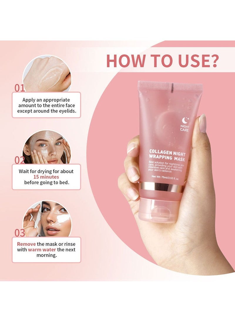 2-PACK Collagen Night Wrapping Peel Off Facial Mask - Overnight Sleeping Mask For Elasticity & Hydration Care, Reduces Sagging & Dullness - Collagen Extract For Radiant Skin 75g*2