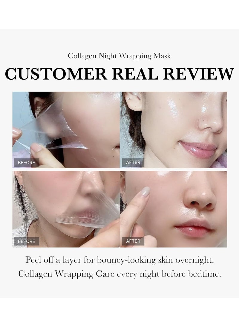 2-PACK Collagen Night Wrapping Peel Off Facial Mask - Overnight Sleeping Mask For Elasticity & Hydration Care, Reduces Sagging & Dullness - Collagen Extract For Radiant Skin 75g*2