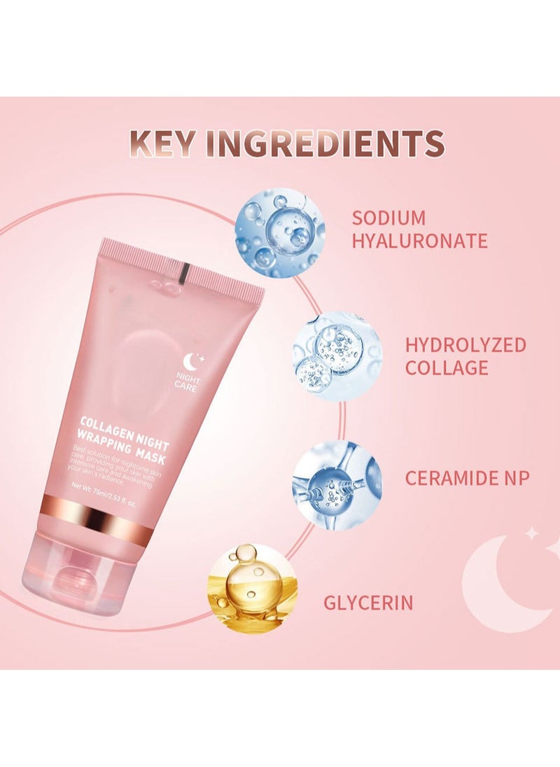 2-PACK Collagen Night Wrapping Peel Off Facial Mask - Overnight Sleeping Mask For Elasticity & Hydration Care, Reduces Sagging & Dullness - Collagen Extract For Radiant Skin 75g*2