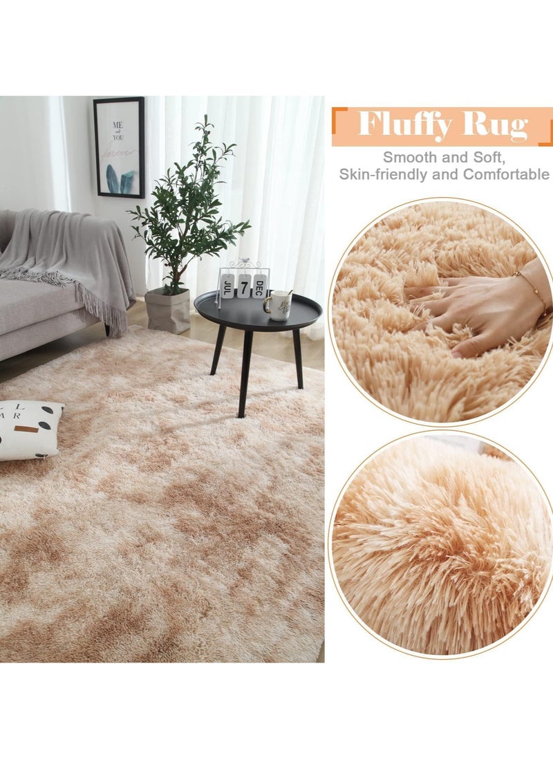 Rugs For Living Room,Soft Fluffy Area Rug Bedroom Living Room Shaggy Washable Anti-Skid Comfortable Large Rugs Indoor Modern Home Decor Floor Carpet (Beige)