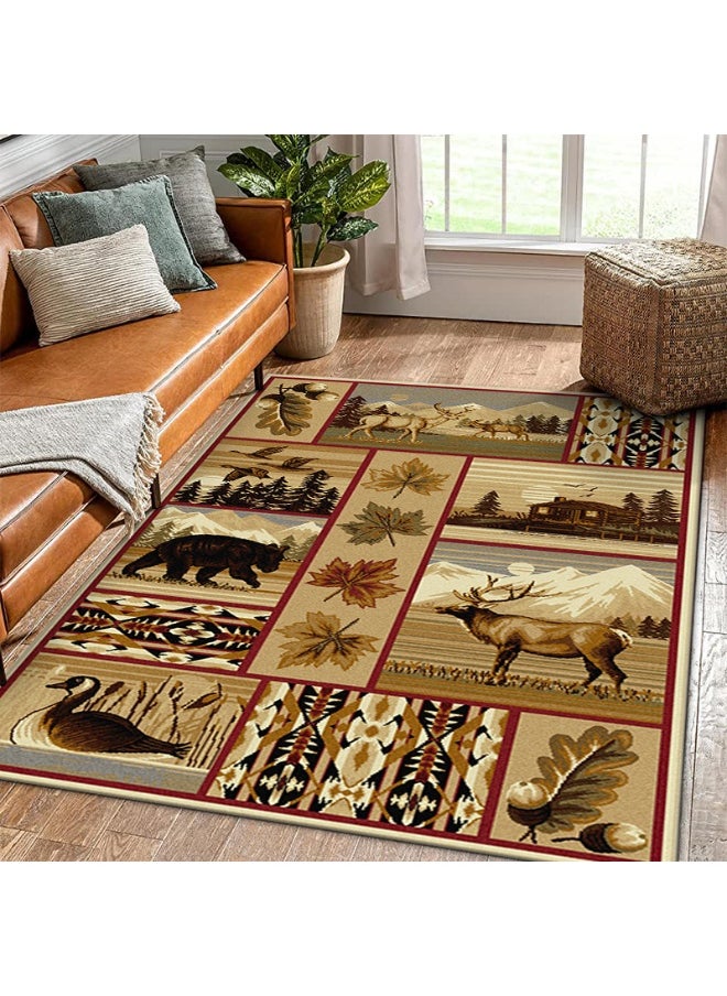 Vintage Persian Style Living Room Coffee Table Carpet - Non-Slip, Stain-Resistant, Easy to Clean, Washable, Soft and Comfortable Area Rug