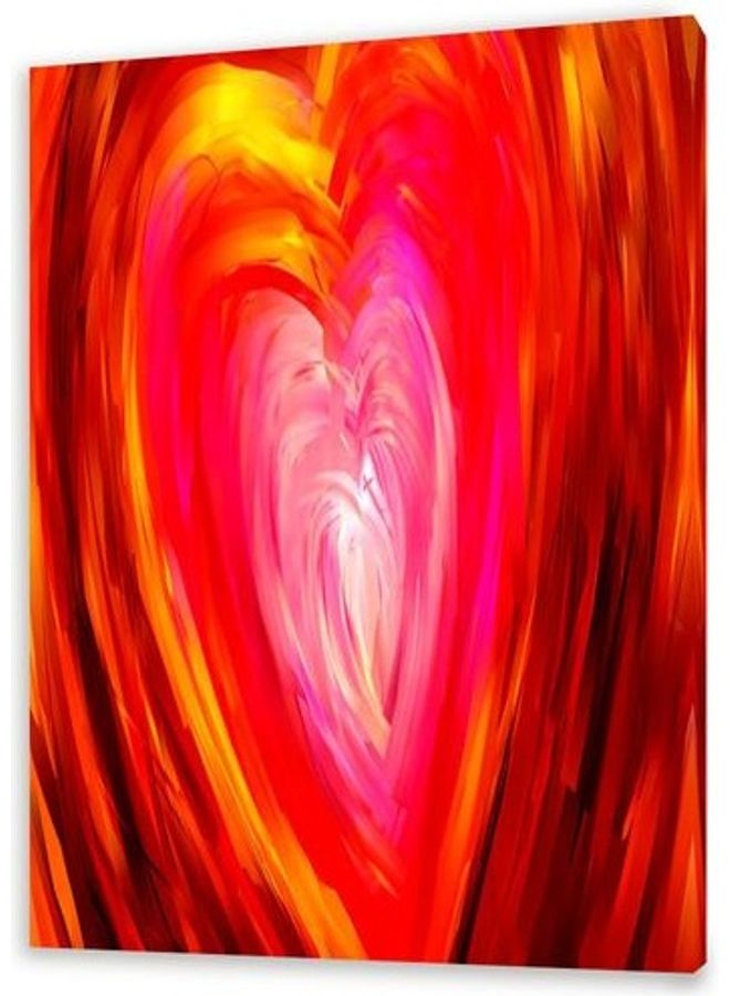 Heart Themed Wall Painting With Frame Red/Yellow/Black 30x20cm